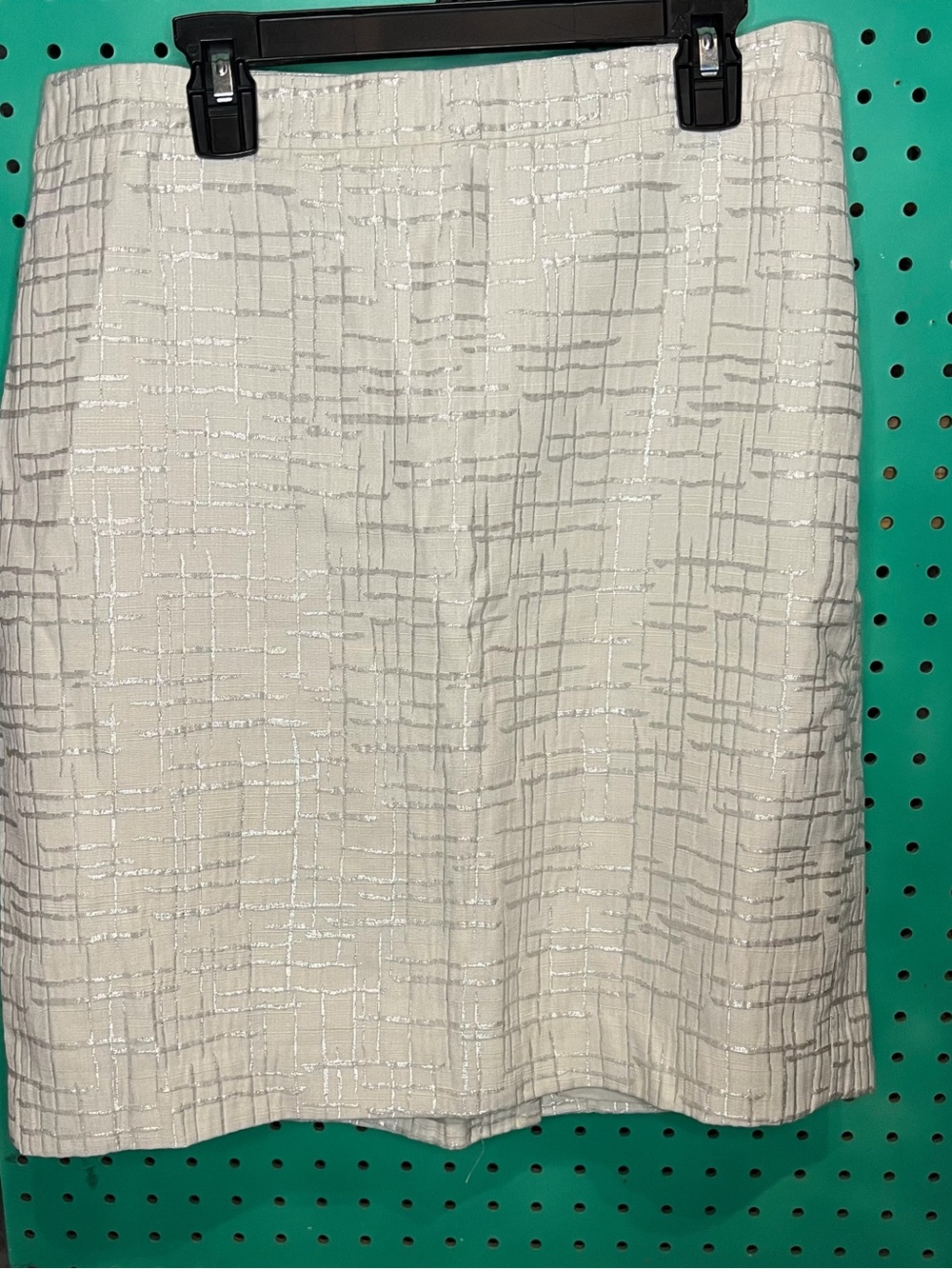 LOFT Cream Metallic Grid-Detail Pencil Skirt